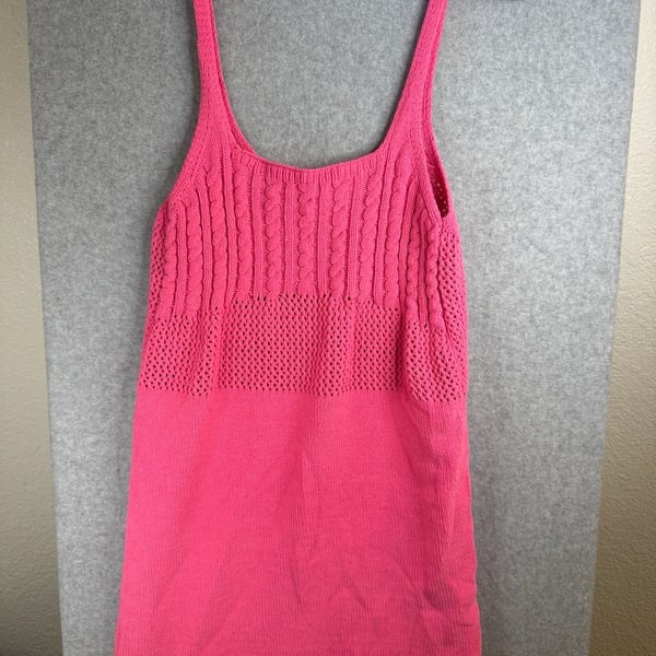 Zara Pink Crochet Knit Mini Square Neck Dress Size L