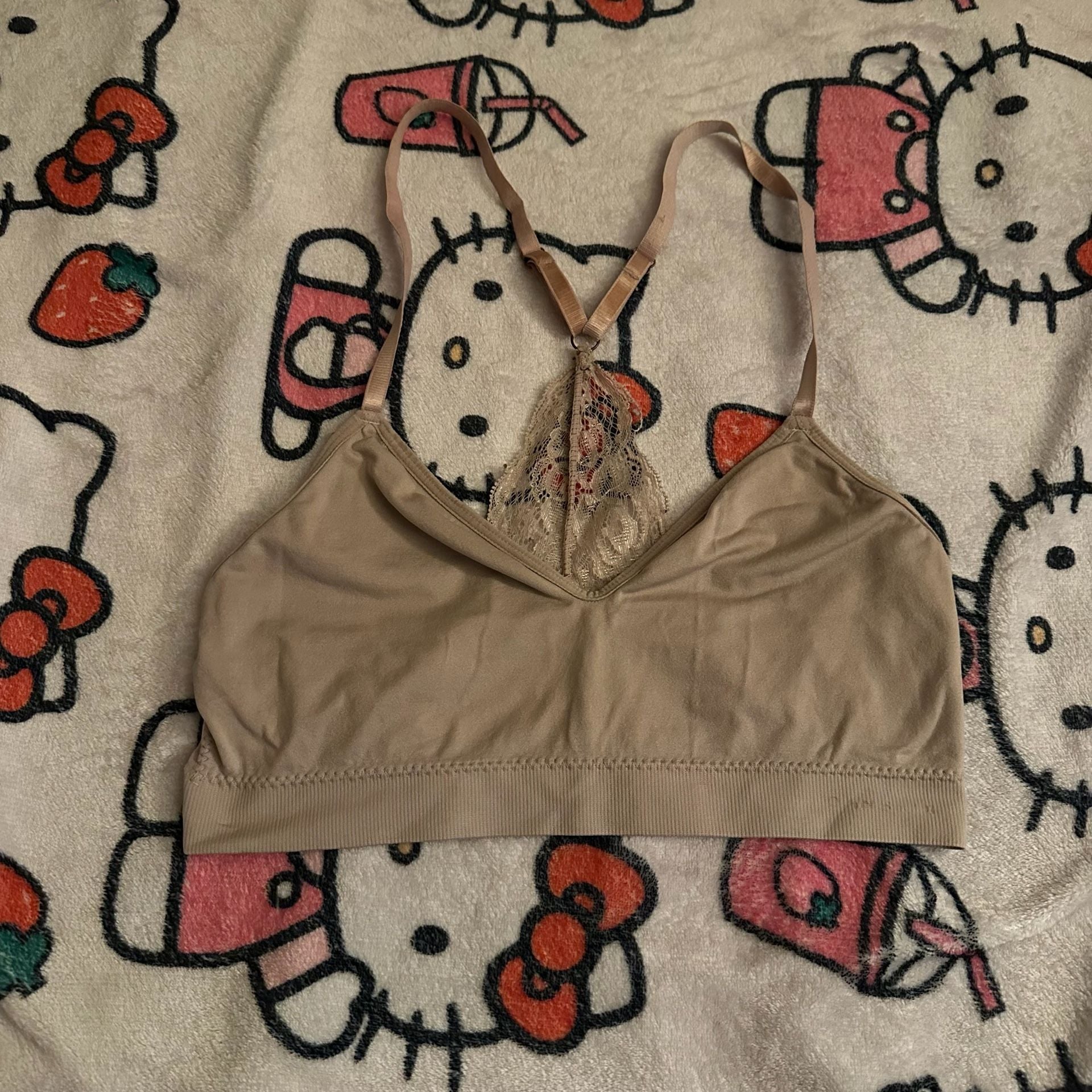 Seamless Bralette with Lace Racerback in Tan 2