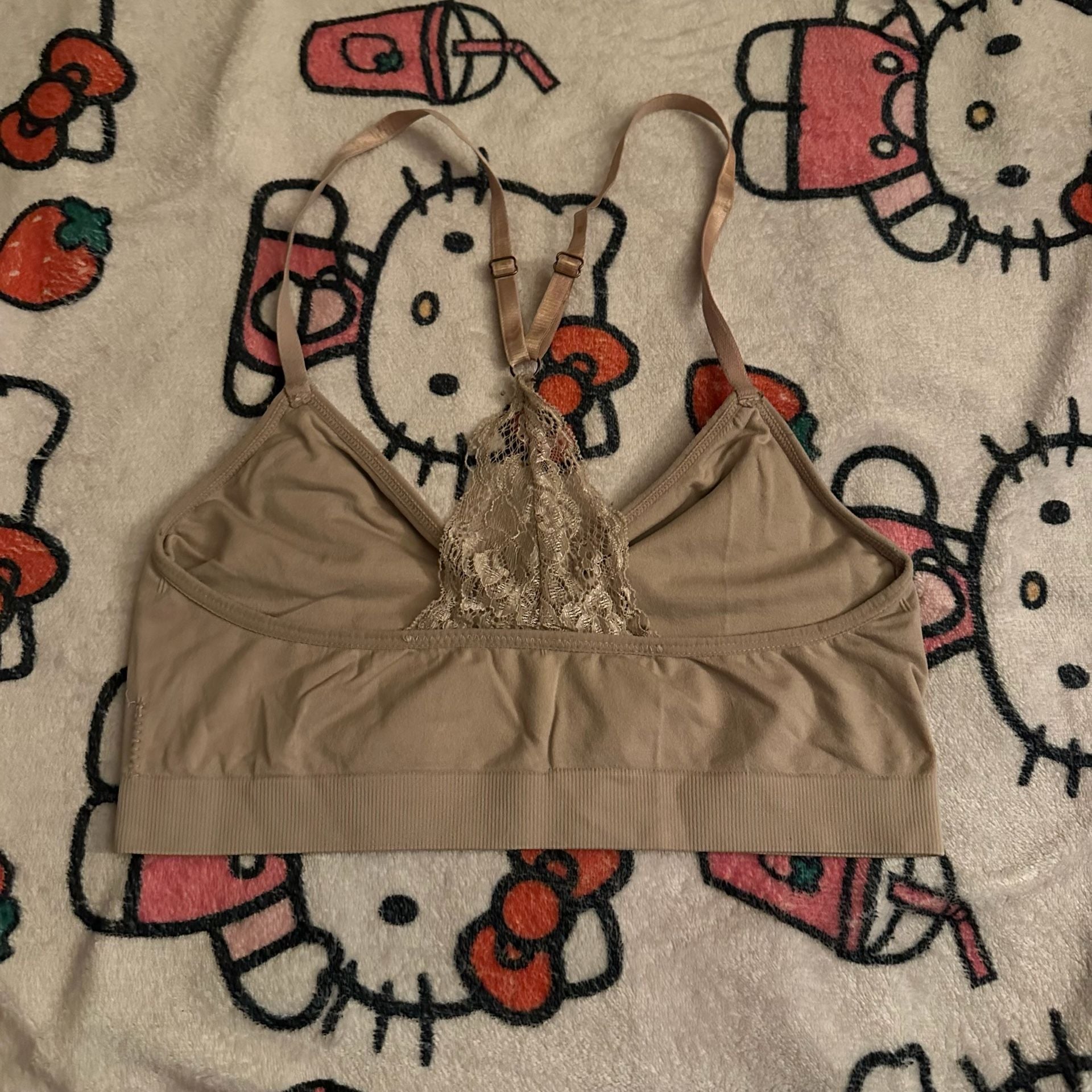 Seamless Bralette with Lace Racerback in Tan 3