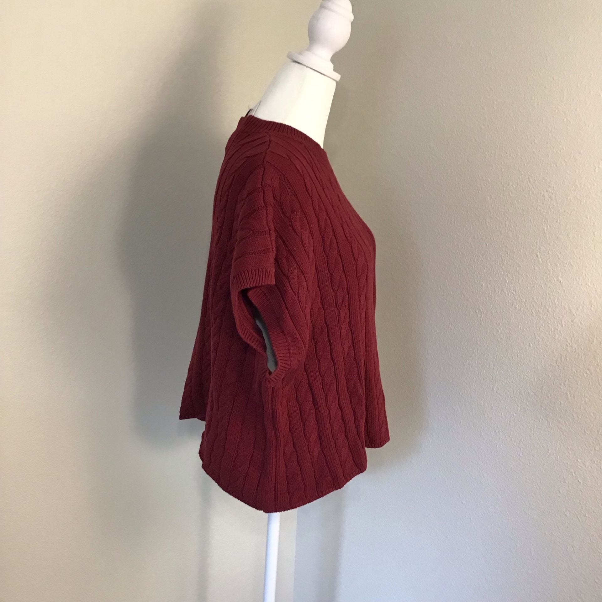 Olivaceous Red Cable Knit Cotton Sweater Vest Large Burgundy Red Preppy 6