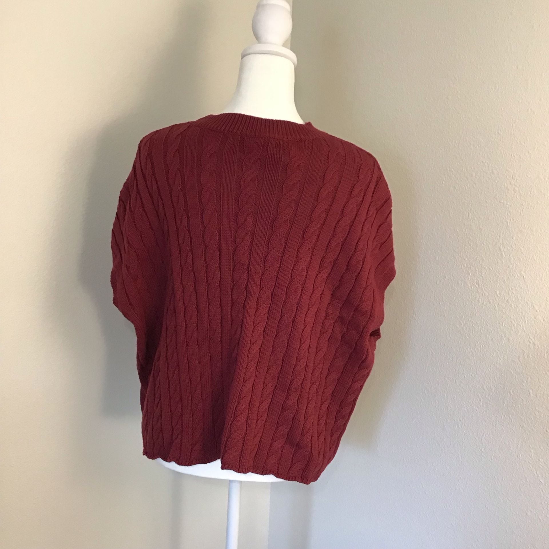 Olivaceous Red Cable Knit Cotton Sweater Vest Large Burgundy Red Preppy 4