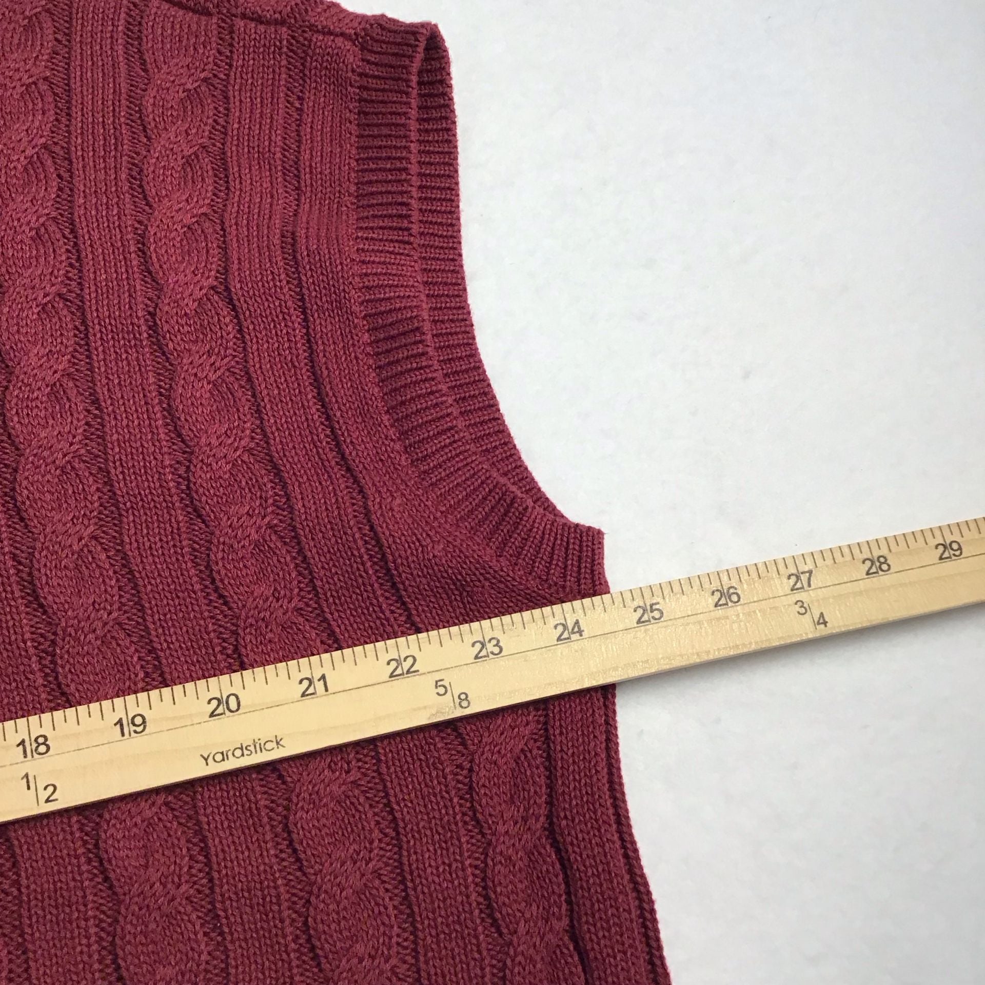 Olivaceous Red Cable Knit Cotton Sweater Vest Large Burgundy Red Preppy 7