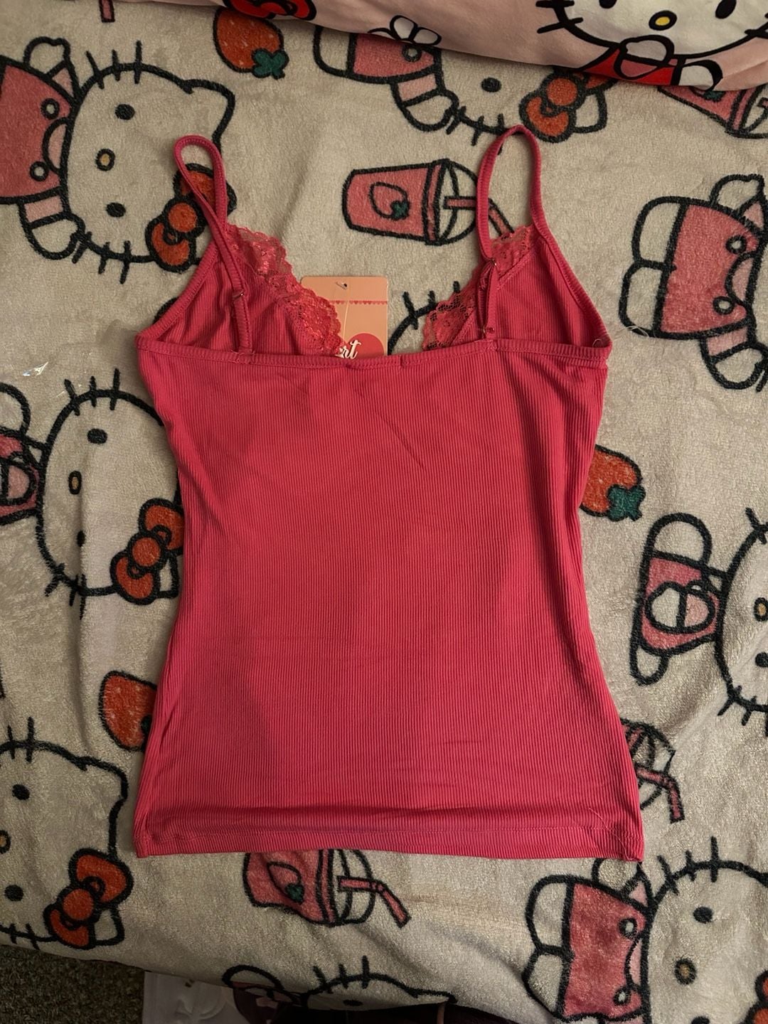 Heart & Hips Pink Ribbed Lace Trim Cami Tank Top Medium Y2K Coquette 3