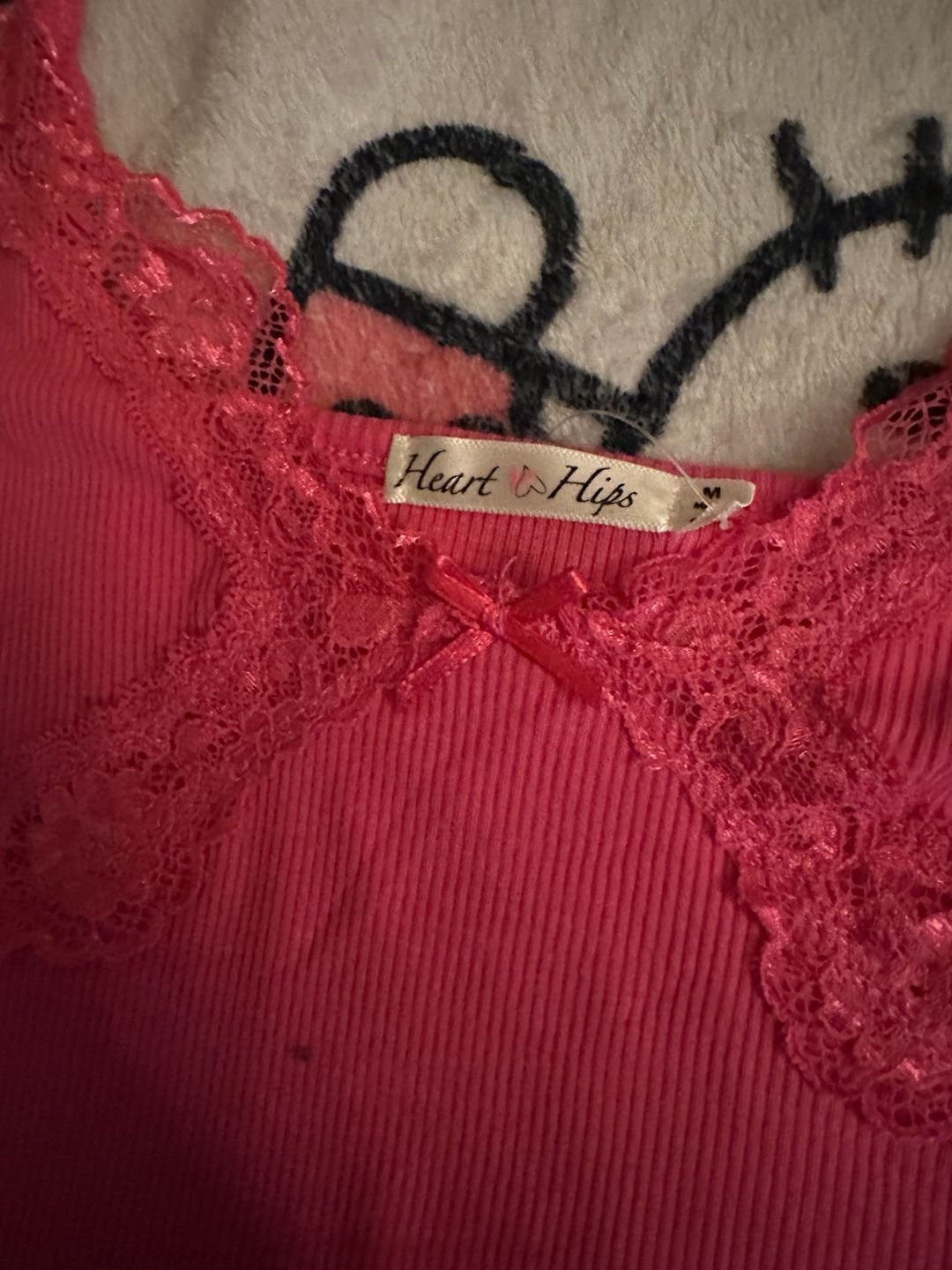 Heart & Hips Pink Ribbed Lace Trim Cami Tank Top Medium Y2K Coquette 4