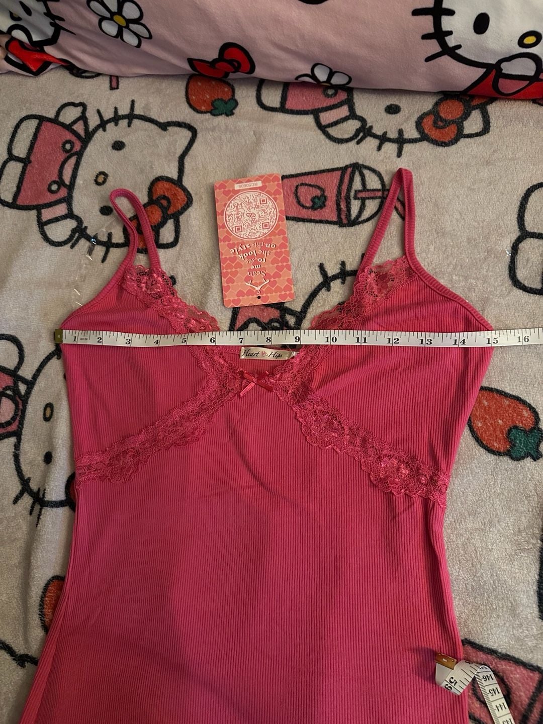 Heart & Hips Pink Ribbed Lace Trim Cami Tank Top Medium Y2K Coquette 6