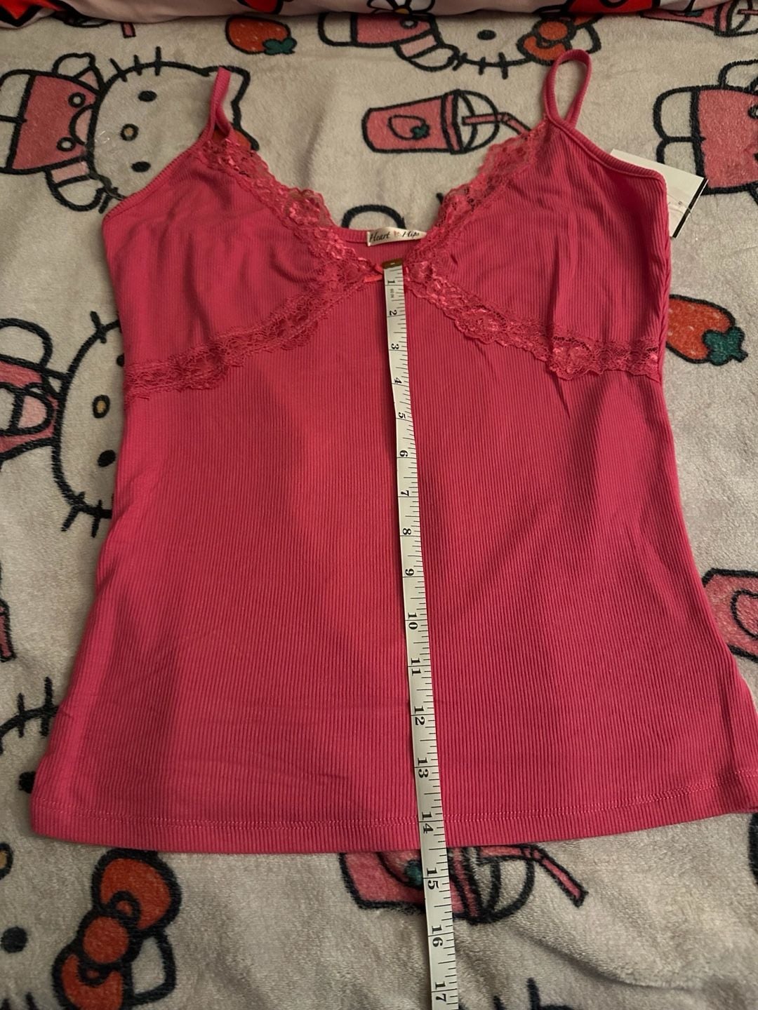 Heart & Hips Pink Ribbed Lace Trim Cami Tank Top Medium Y2K Coquette 7