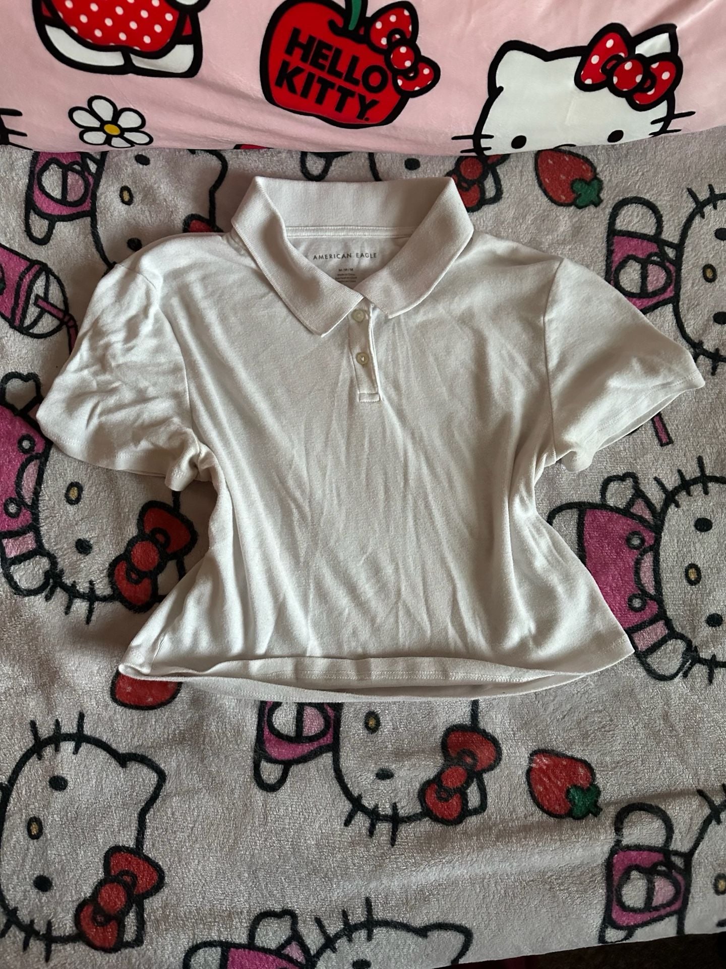 American Eagle White Short Sleeve Collared Polo Shirt Size M 2