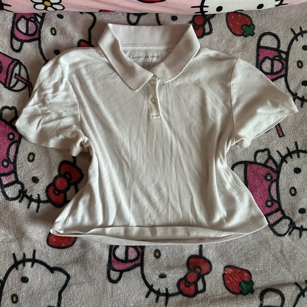 American Eagle White Short Sleeve Collared Polo Shirt Size M