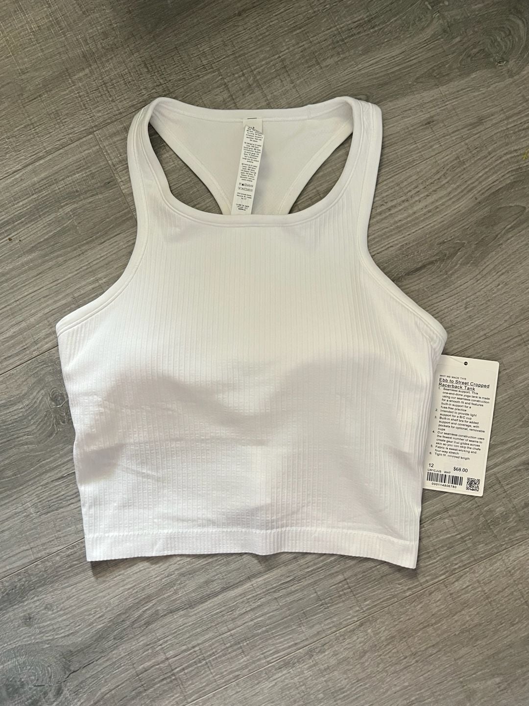 NWT Lululemon Ebb to Street Cropped Racerback Tank Top White Size 12 2