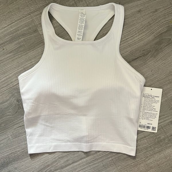 NWT Lululemon Ebb to Street Cropped Racerback Tank Top White Size 12