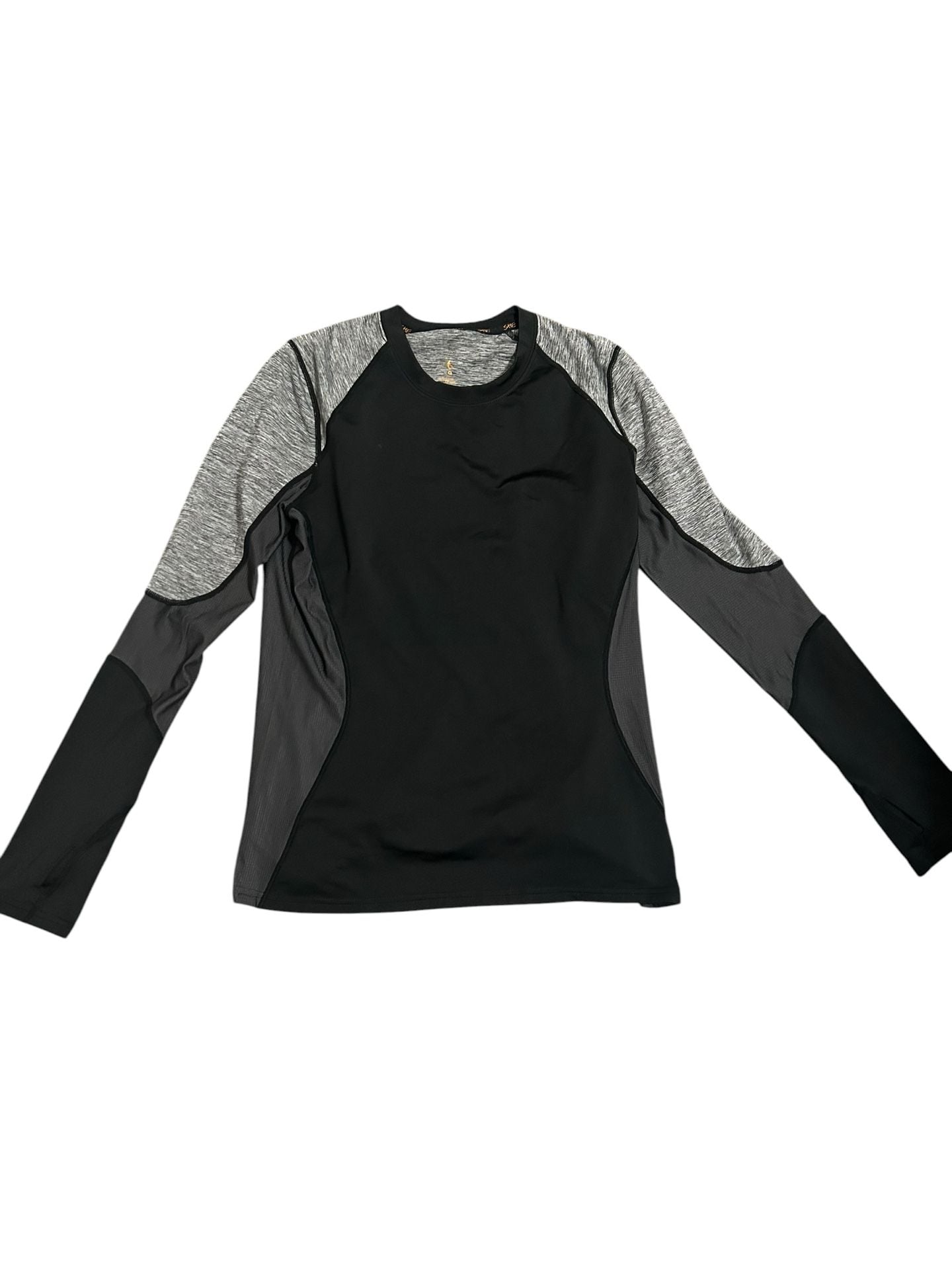 SHE Outdoor Black and Gray Long Sleeve Athletic Shirt with Thumb Holes 2