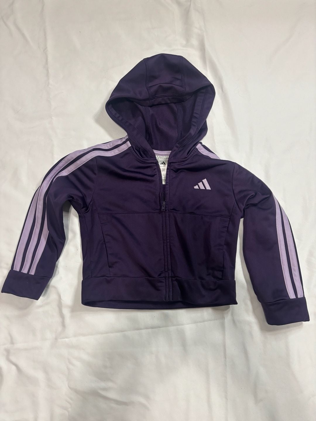 Adidas Kids Purple Track Jacket Full Zip Hoodie with 3-Stripes Size 3T 2