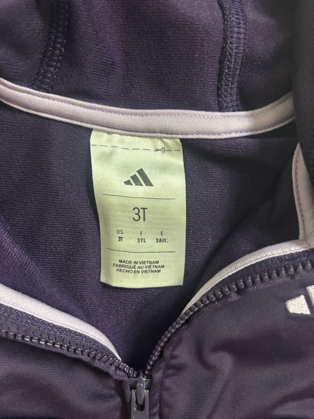 Adidas Kids Purple Track Jacket Full Zip Hoodie with 3-Stripes Size 3T 3