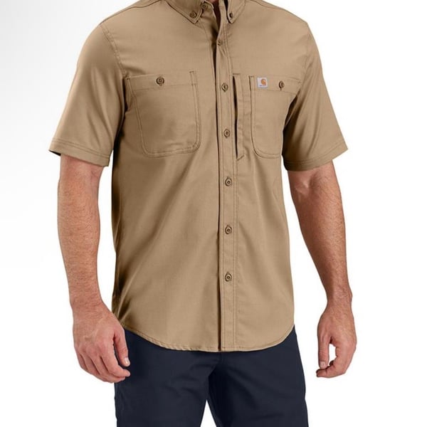 Carhartt Force Ridgefield Solid Short-Sleeve Shirt Dark Khaki Size L
