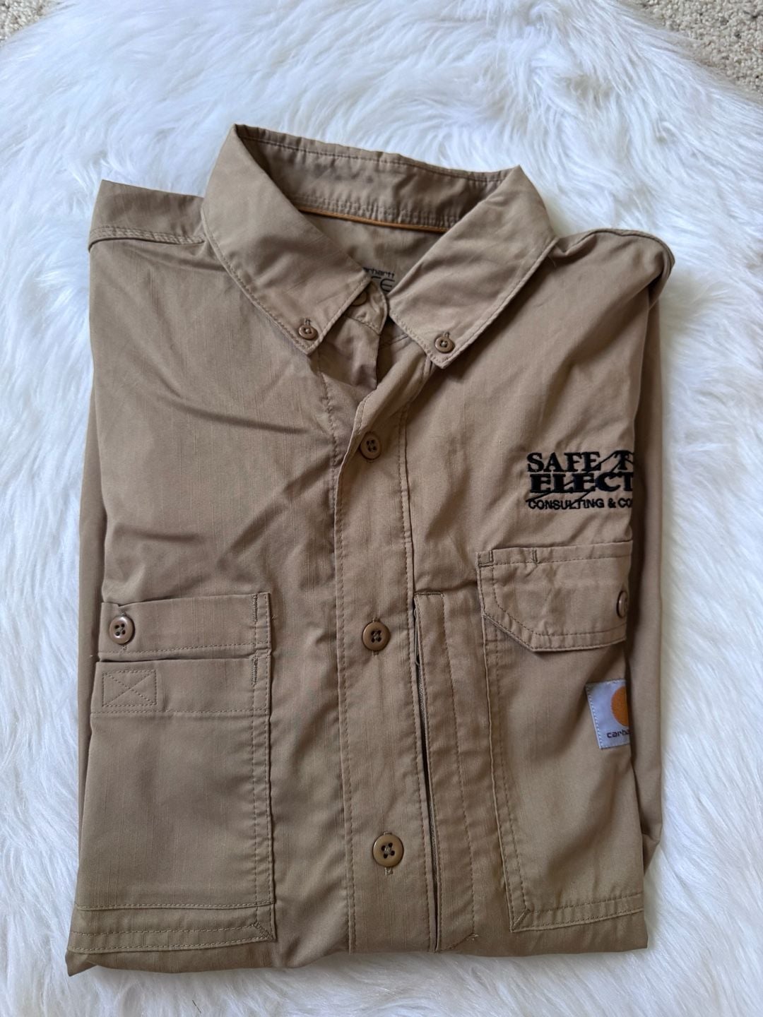 Carhartt Force Ridgefield Solid Short-Sleeve Shirt Dark Khaki Size L 12