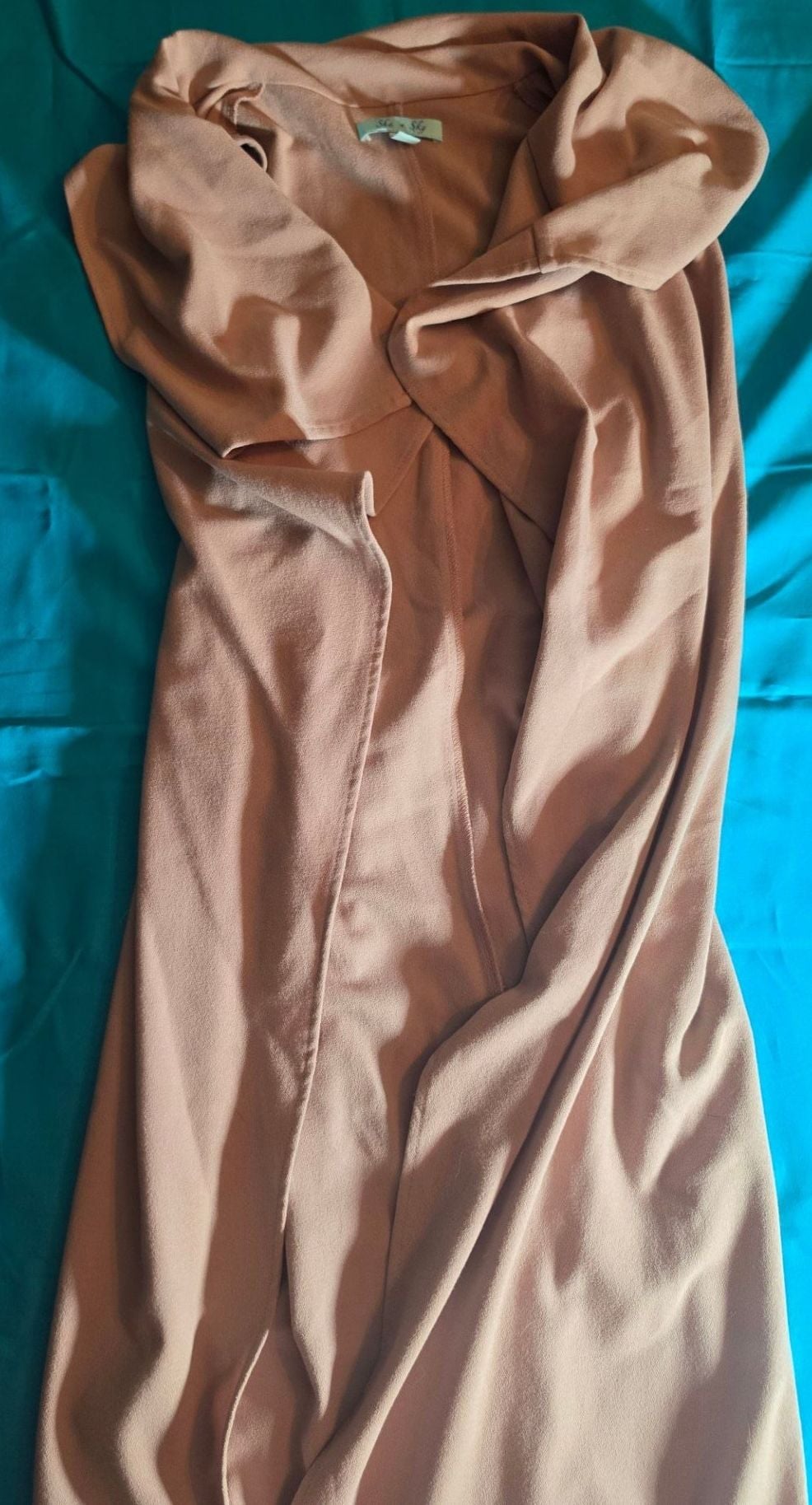 She + Sky Light Brown Draped Open Front Cardigan Vest Size S 1