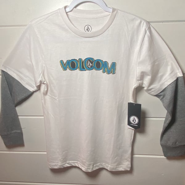 Skater Volcom Squable Long Sleeve T-Shirt White Gray Youth Size M 10/12 NWT