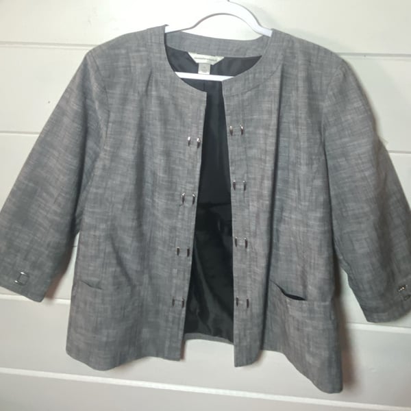 Lagenlook Christopher & Banks Gray Open Front Blazer Jacket Size XL