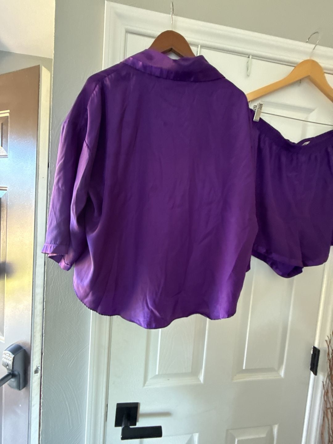 Victoria's Secret Purple Satin Pajama Set Button Down Top and Shorts 9