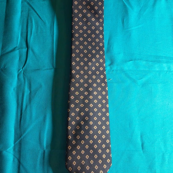 De Laurentis Vintage Navy Blue and Gold Geometric Medallion Silk Neck Tie