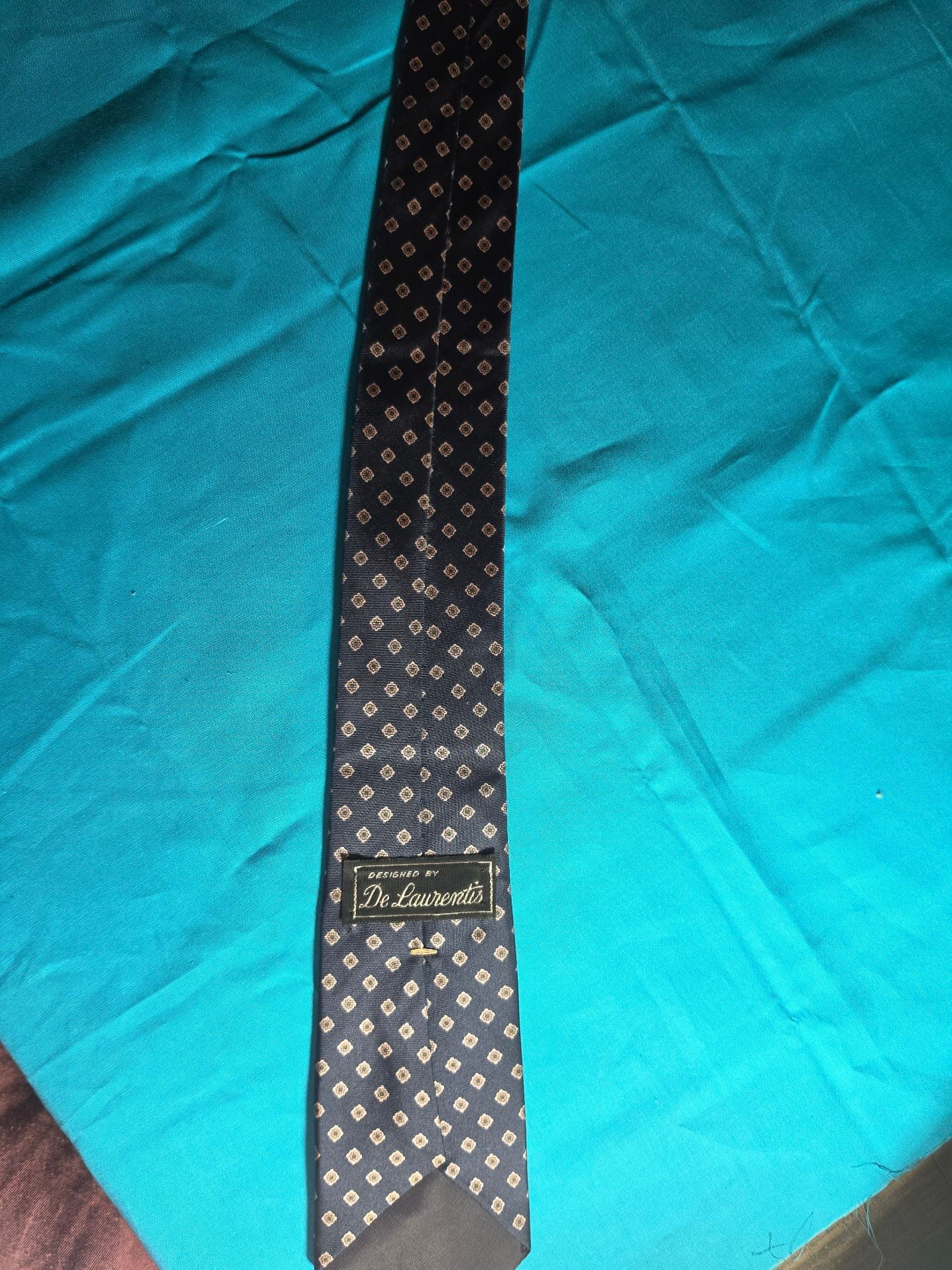 De Laurentis Vintage Navy Blue and Gold Geometric Medallion Silk Neck Tie 3