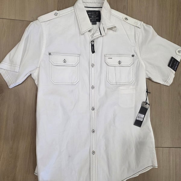 Paper Denim & Cloth Short Sleeve Stretch Utility Shirt White Size M New with Tags