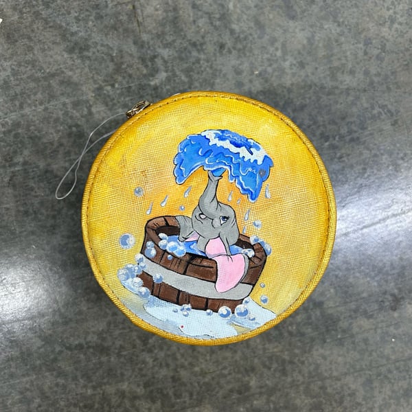 Disney Hand Painted Dumbo in Bathtub Round Zipper Bag