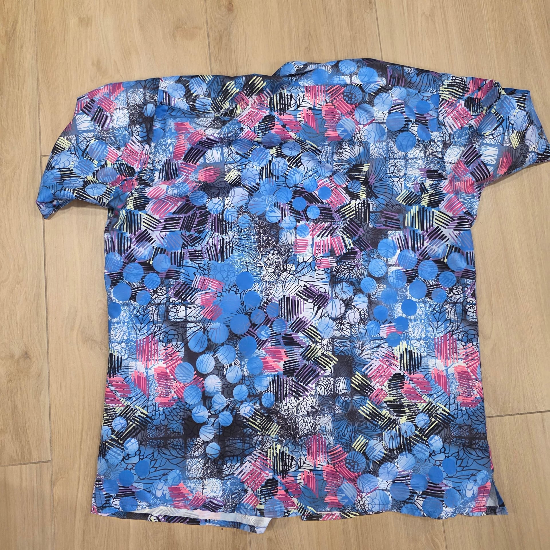 Bassiri Limited Collection Men's Blue Abstract Circle Floral Print Short Sleeve Button-Down Shirt 4