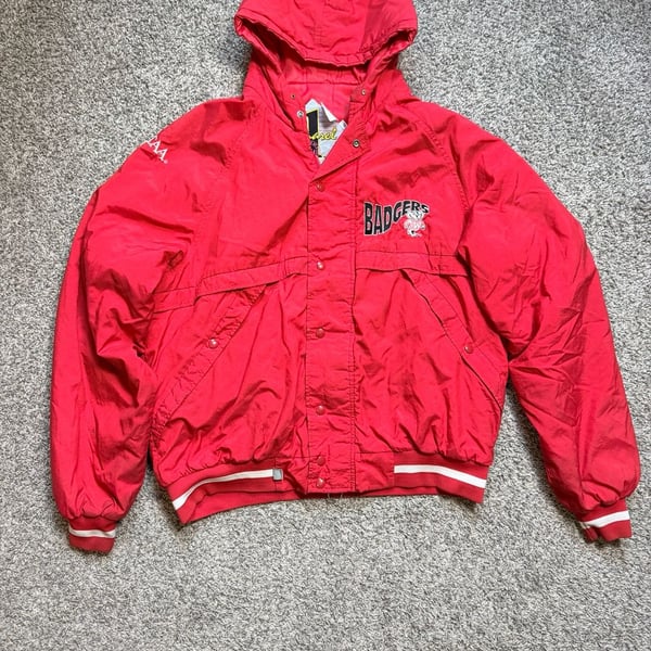 Vintage #1 apparel Wisconsin Badgers Red Hooded Puffer Jacket made in usa