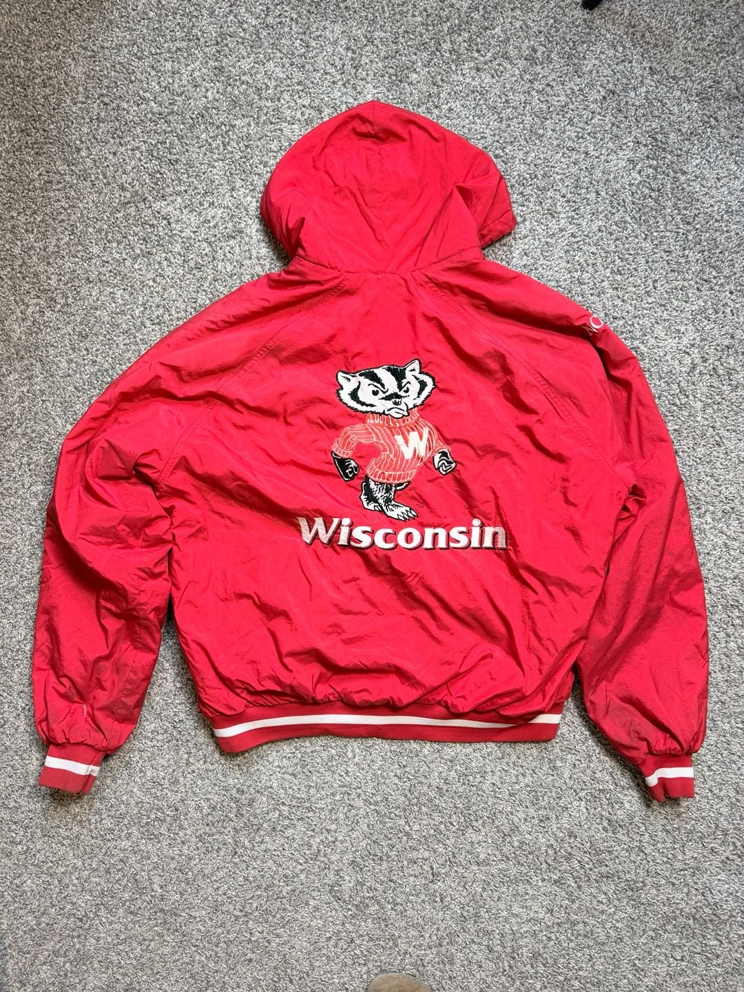 Vintage #1 apparel Wisconsin Badgers Red Hooded Puffer Jacket made in usa 3