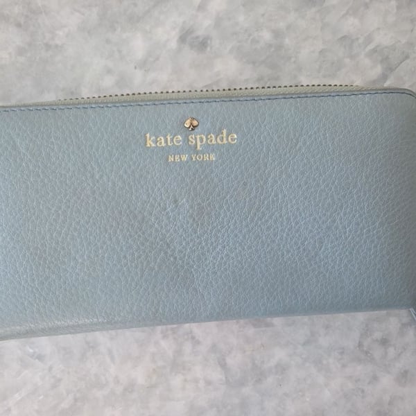 Kate Spade New York Light Blue Pebbled Leather Zip Around Wallet