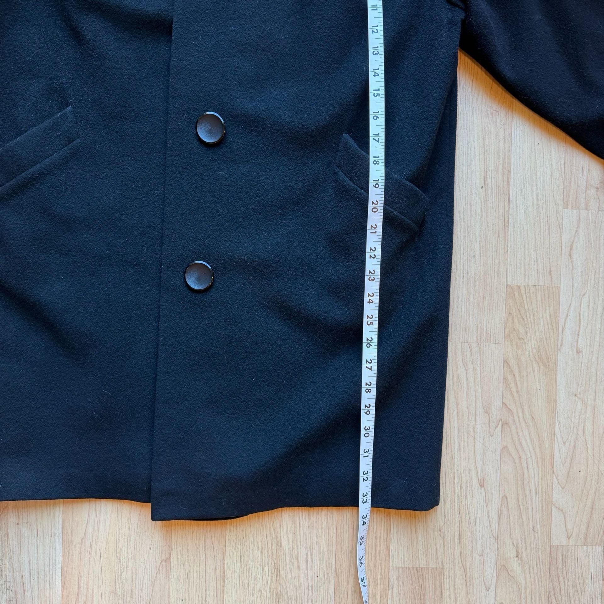 Vintage 60s Kennie Black Wool Car Coat Real Fur Collar Mid Century S/M 16