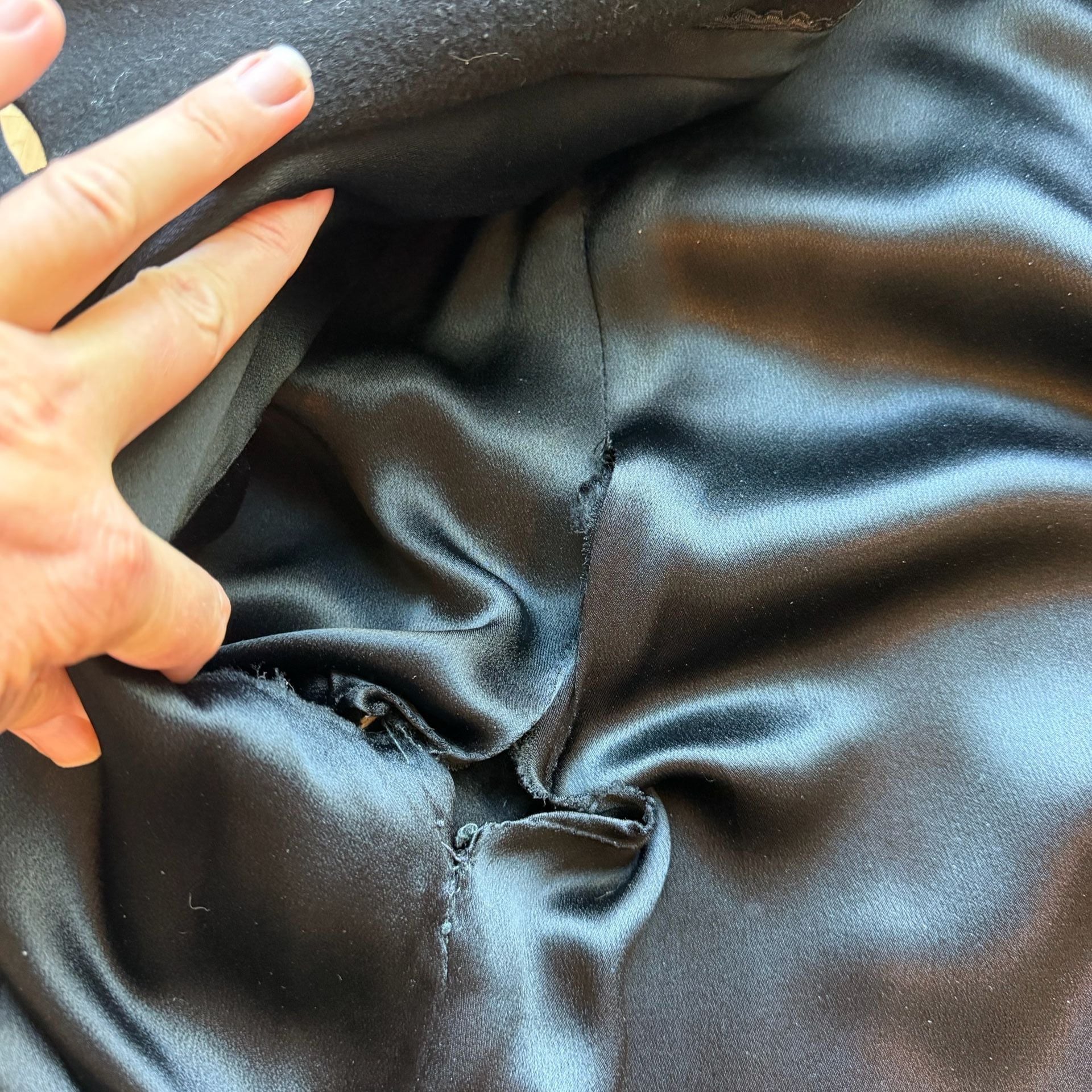 Vintage 60s Kennie Black Wool Car Coat Real Fur Collar Mid Century S/M 14