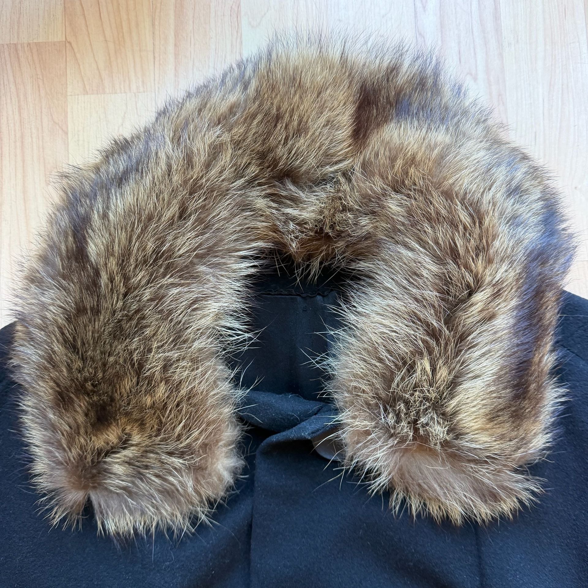 Vintage 60s Kennie Black Wool Car Coat Real Fur Collar Mid Century S/M 5