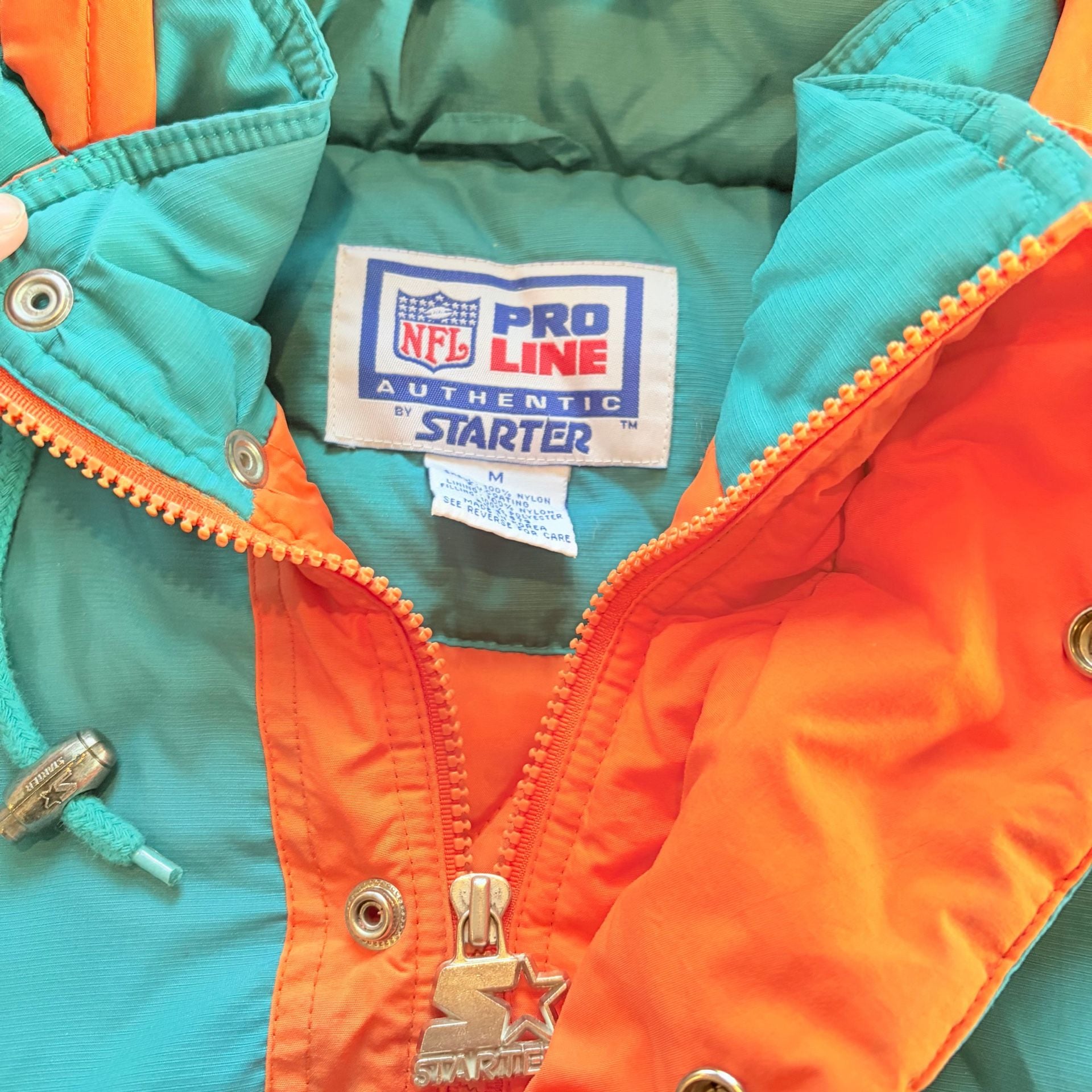 Vintage 90s NFL Pro Line Authentic by Starter Miami Dolphins Anorak Puffer Jacket M 4