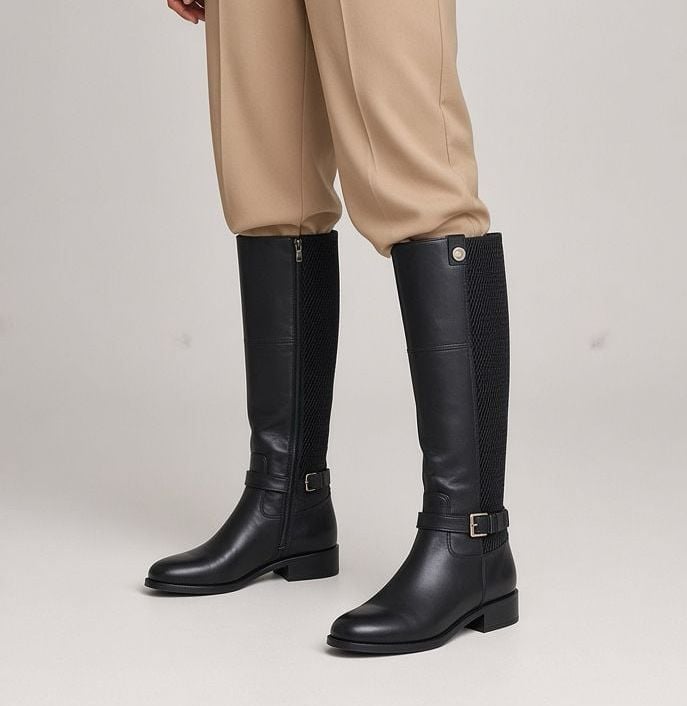 Cole Haan Black Leather Stretch Knee-High Riding Boots Size 8B Capsule Equestrian Quiet Luxury 2