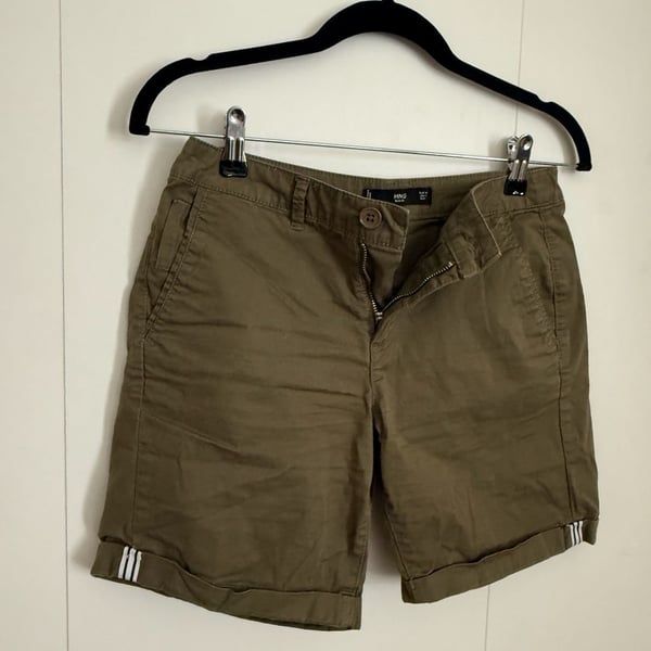 MNG Basics Khaki Green Rolled Cuff Chino Shorts Size USA 2
