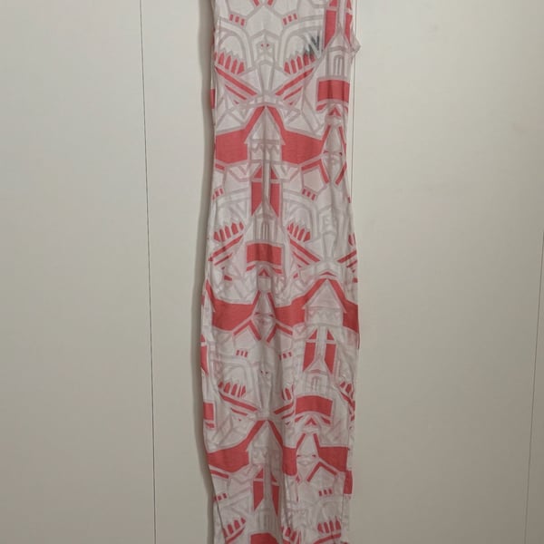 Topshop Pink and White Geometric Print Sleeveless Maxi Dress