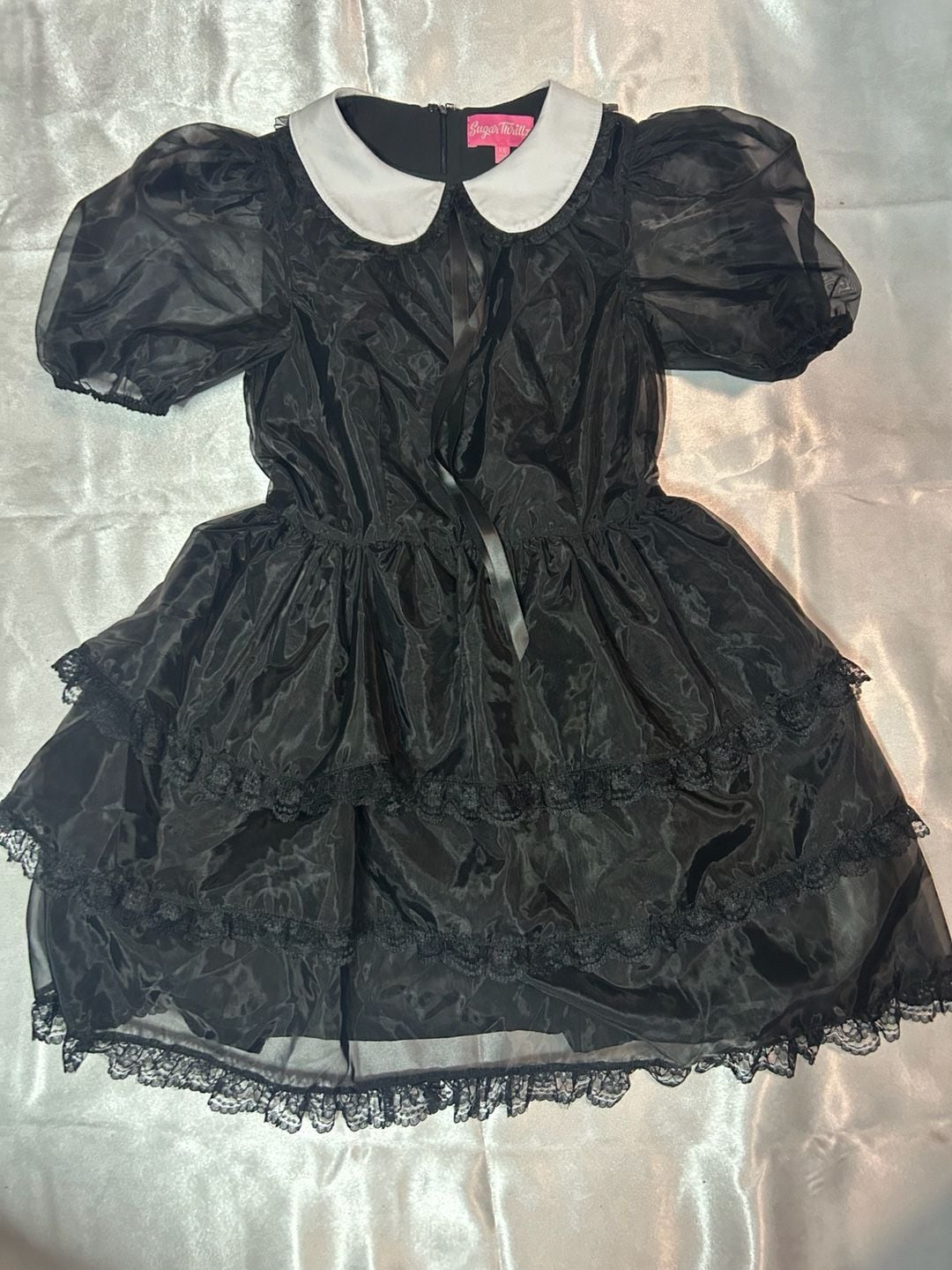 Sugar Thrillz Black Organza Tiered Dress with White Collar 2