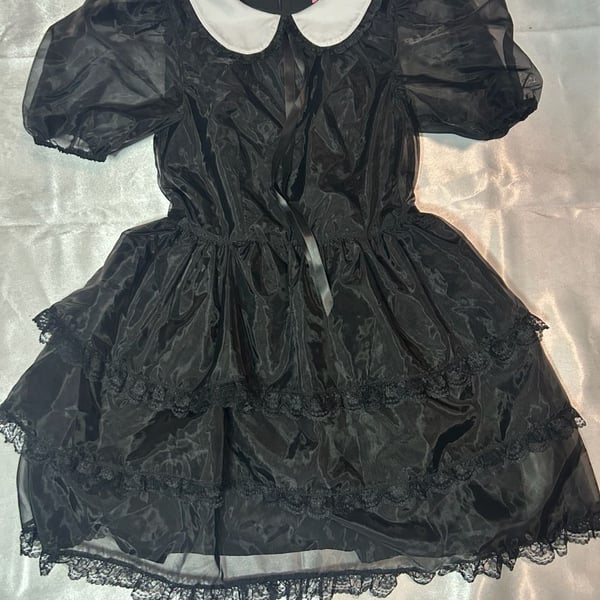Sugar Thrillz Black Organza Tiered Dress with White Collar