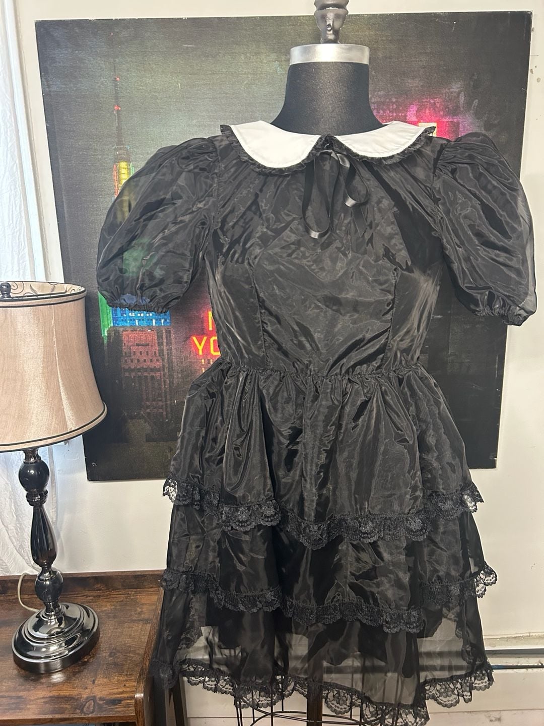 Sugar Thrillz Black Organza Tiered Dress with White Collar 3