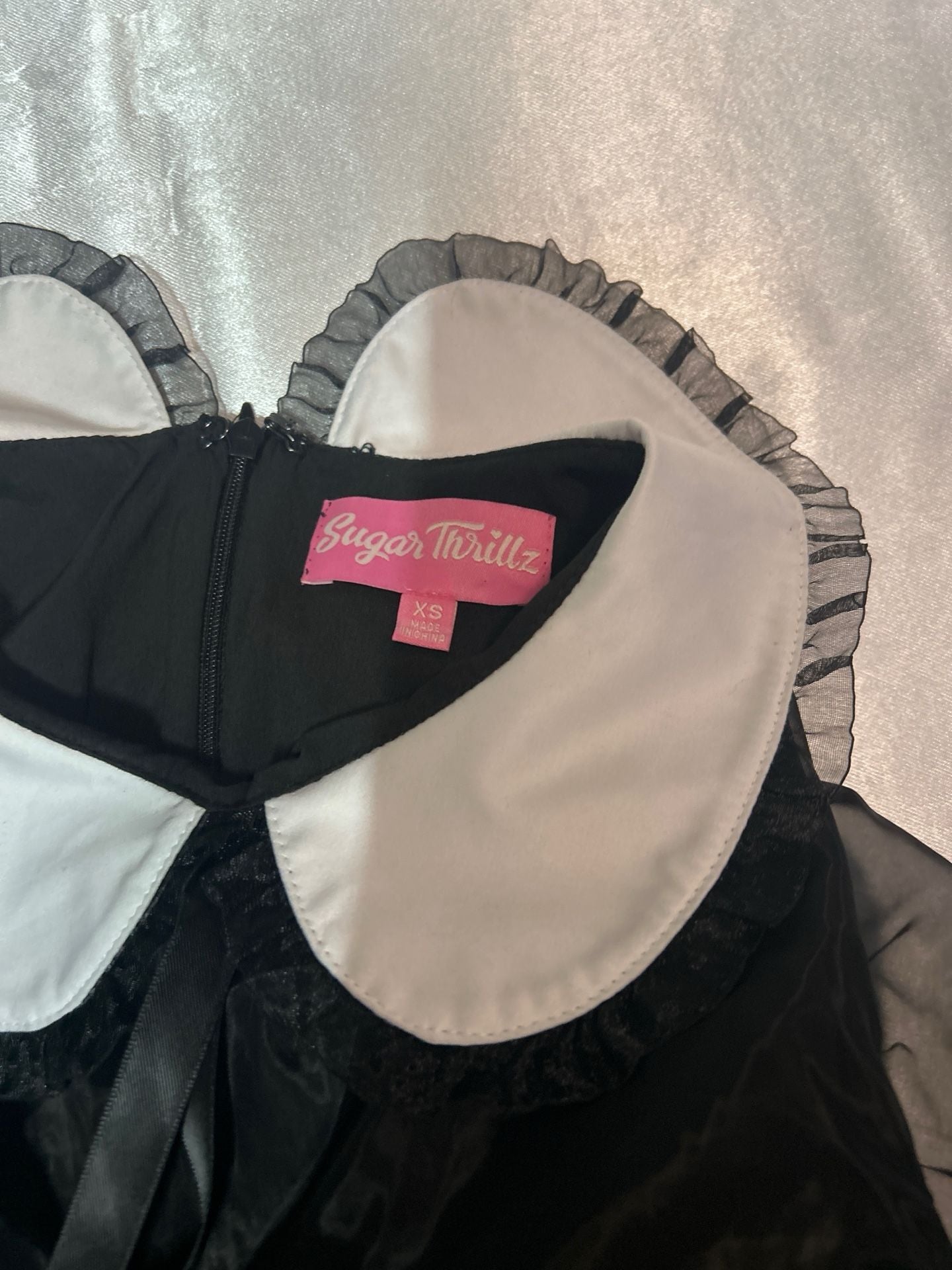 Sugar Thrillz Black Organza Tiered Dress with White Collar 4