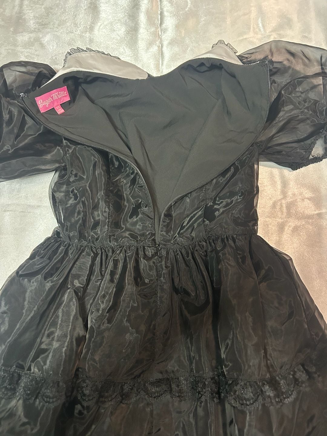 Sugar Thrillz Black Organza Tiered Dress with White Collar 6