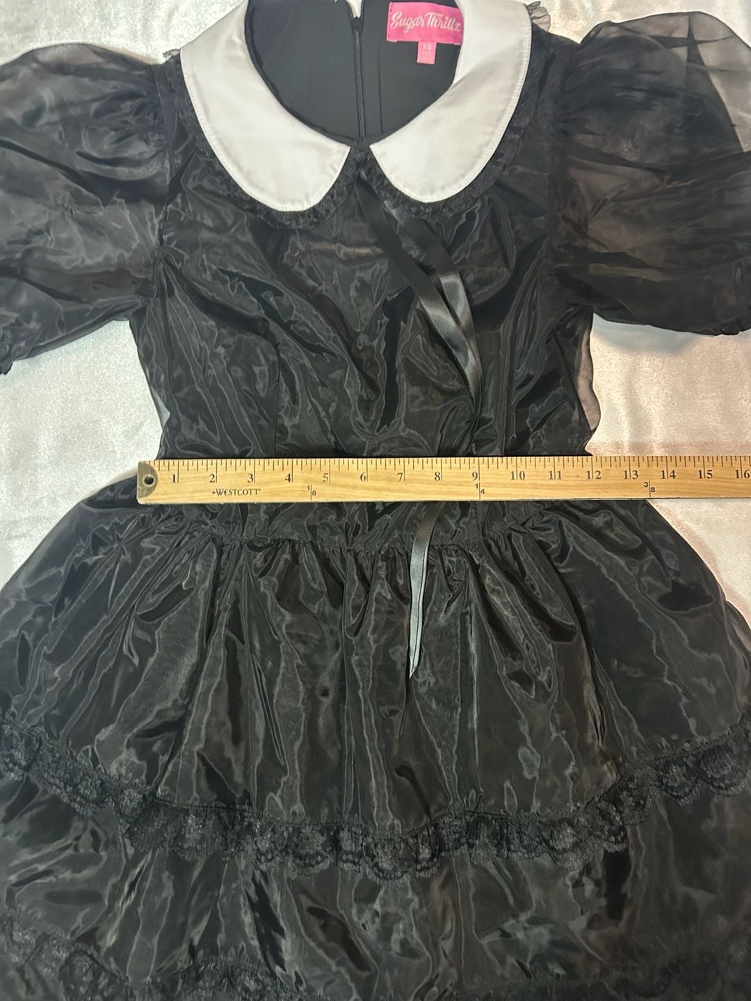 Sugar Thrillz Black Organza Tiered Dress with White Collar 7