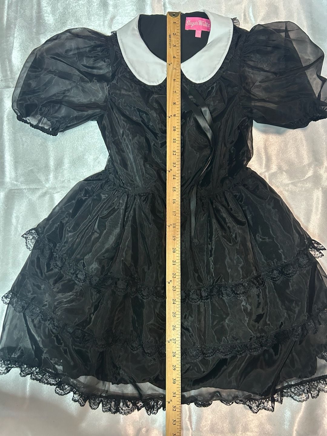 Sugar Thrillz Black Organza Tiered Dress with White Collar 8