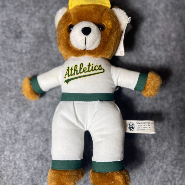 Vintage Oakland Athletics MLB Baseball Teddy Bear Steven Smith Stuffed Animal
