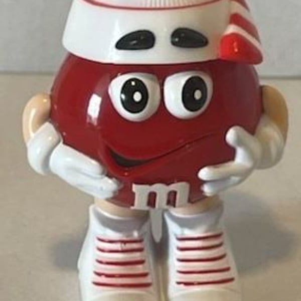 M&M's Red Character Holiday Candy Dispenser with Striped Hat