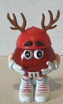 M&M's Minis Christmas Candy Container Red with Red Cap and Antlers 1