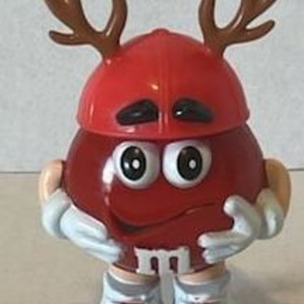 M&M's Minis Christmas Candy Container Red with Red Cap and Antlers