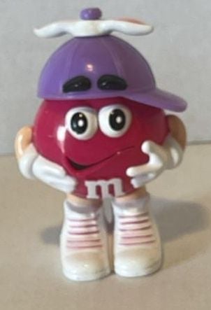 M&M's Red Character Mini Dispenser Figurine with Purple Bunny Ear Propeller Hat 1